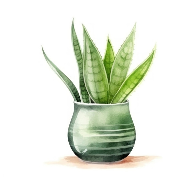 a vase with a plant in it and a green plant.