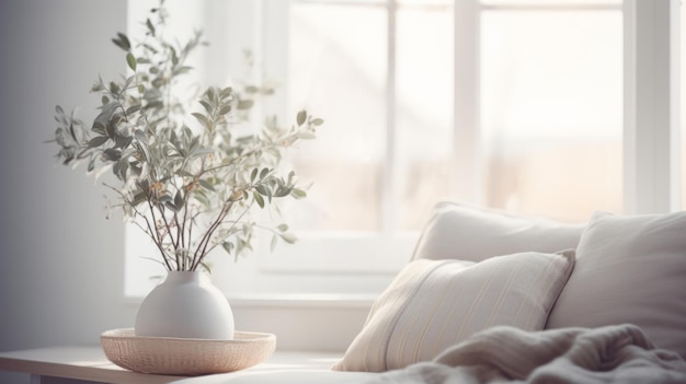 A vase with a plant in it sitting on a table