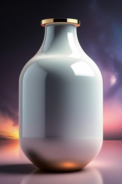 A vase with a purple background and a purple sky in the background.