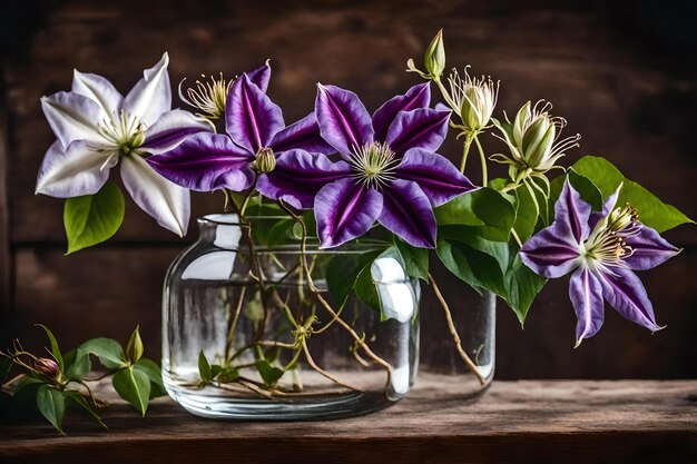 Photo a vase with purple flowers on it and a few other flowers in the background.