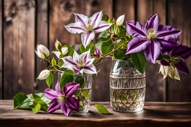 Foto un vaso con fiori viola su un tavolo