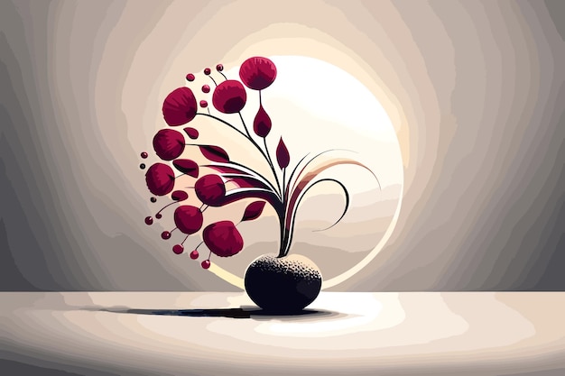 디자인을 위한 테이블 그림 위에 붉은 꽃이 있는 꽃병