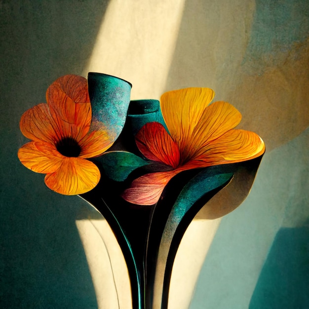 Vase with spring multicolor flowers bouquet in sunlight