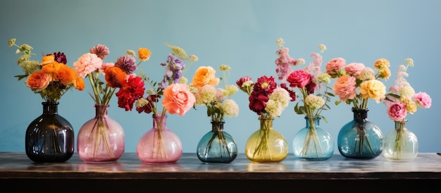 Vases holding flowers on table