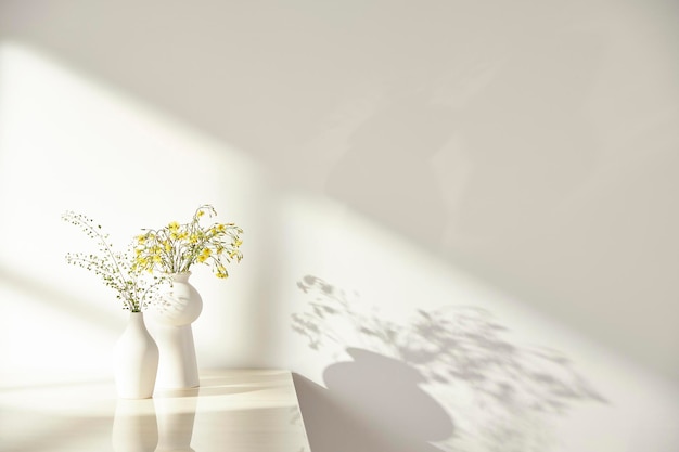 vases and objects on the table in a warm room with sunlight coming in