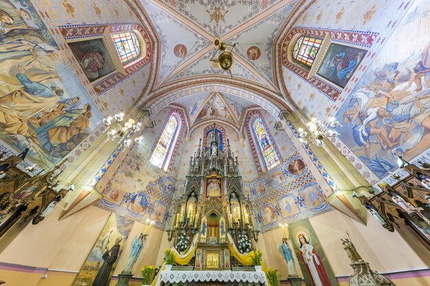 VASILISHKI BELARUS JUNE 2019 interior dome and looking up into a old gothic or baroque catholic church ceiling and vaulting