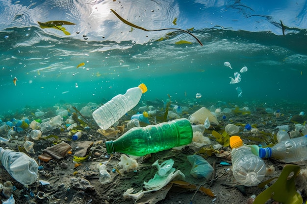 Photo vast amount of trash floating in ocean