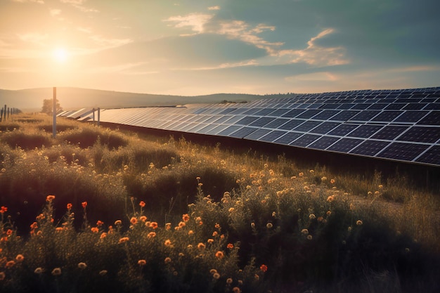 Vast arrays of solar panels harness the sun39s power providing clean renewable energy to the surrounding region