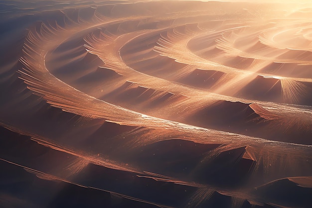 A vast barren desert with shifting sand dunes