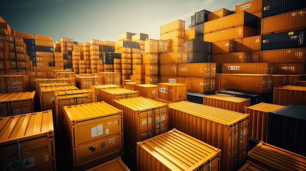 A vast collection of cargo containers in shades of yellow