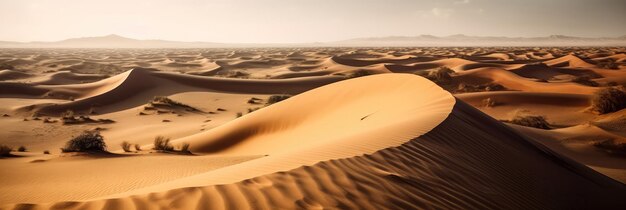 A Vast Desert With Sand Dunes Panoramic Background Generative AI