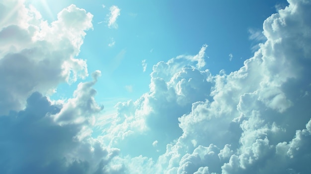 青い 空 の 広大 な 広さ に 浮かぶ 白い 雲 が 飾ら れ て いる