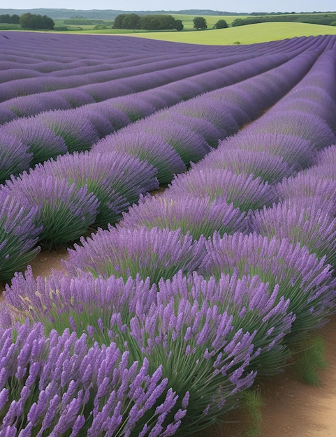 Vast fields of lavender in bloom with purple tones