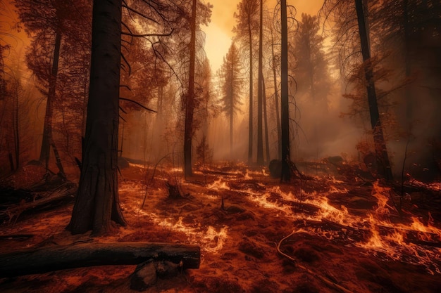 Vast Forest Engulfed In Flames Generative AI