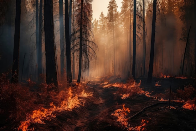 Vast Forest Engulfed In Flames Generative AI