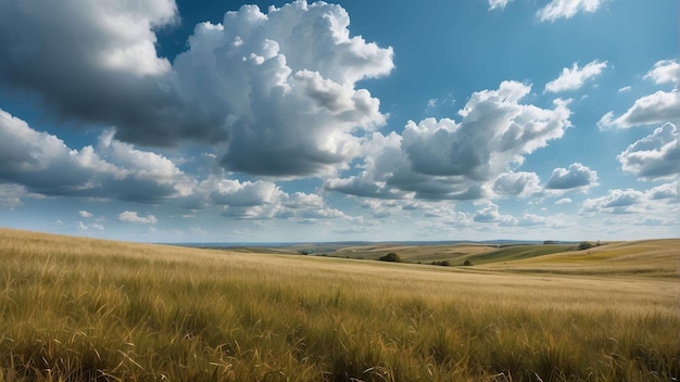 Photo vast golden wheat field under blue sky