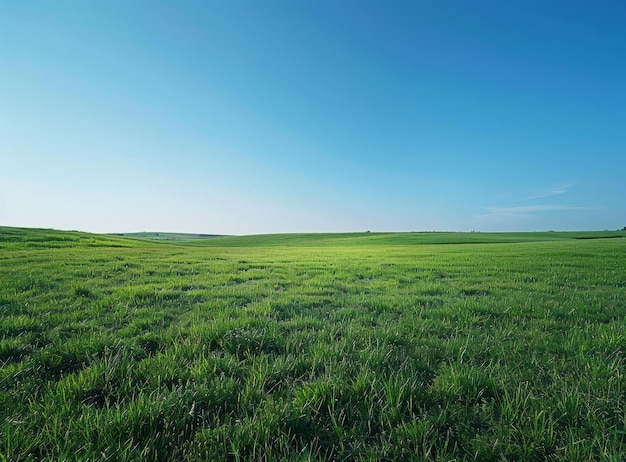 Photo vast green grassy field under blue sky