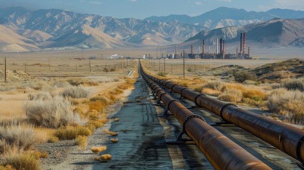 Photo a vast network of pipes and tubes stretching across a barren landscape connecting different