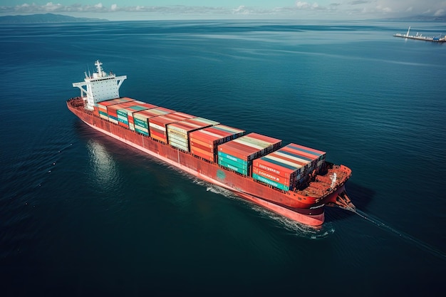 Vast Ocean Horizons Aerial View of Container Cargo Ship