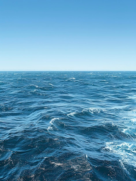 Foto il vasto oceano con le onde ruvide con lo sfondo blu limpido del cielo