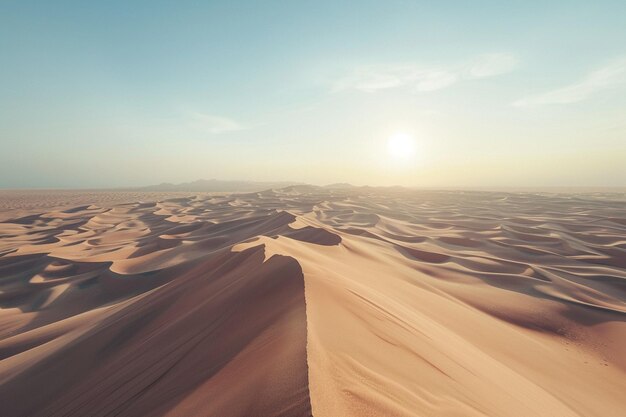 Vast sand dunes stretching to the horizon under the scorching sun ar c