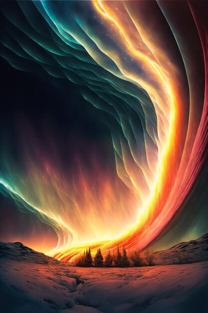 Photo a vast sky with various glowing strings of memories shaping an enormous aurora borealis like glowing