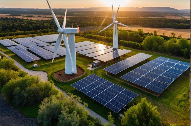 Vast solar panel field at sunset