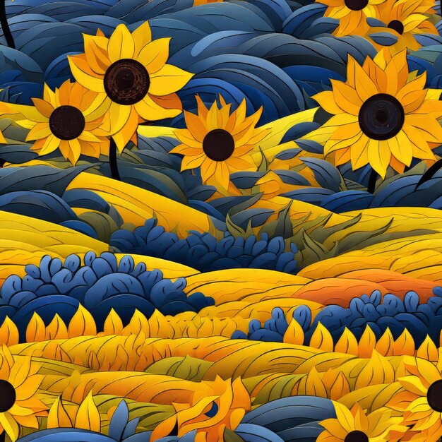 Vast sunflower fields paper cut colorful