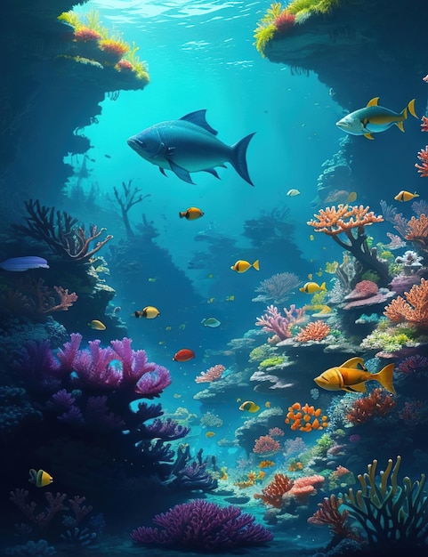 Vast underwater environment with fish