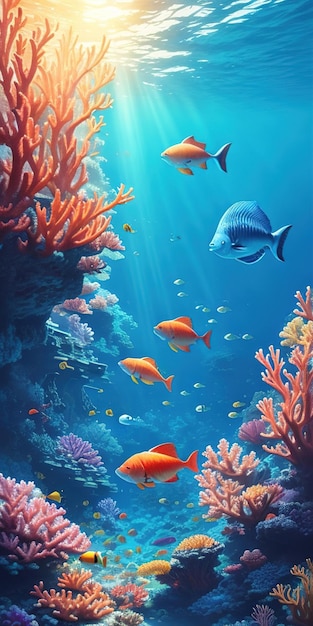 Vast underwater environment with fish