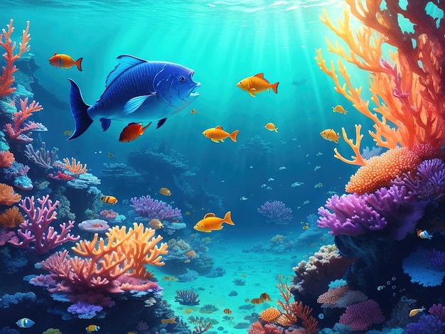 Vast underwater environment with fish