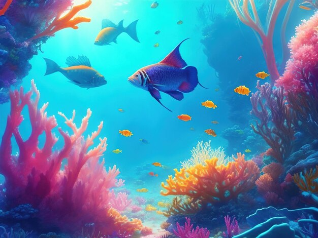 Vast underwater environment with fish