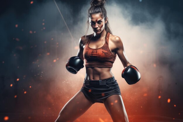 Foto vastberaden vrouwelijke bokser klaar om te vechten in de sportschool