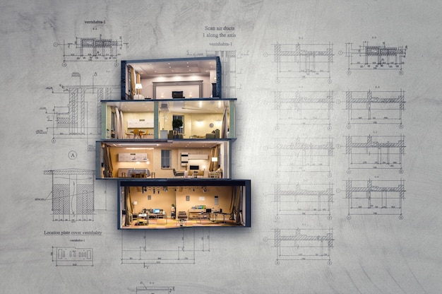 Vastgoedconcept met een huismodel. Gemengde media