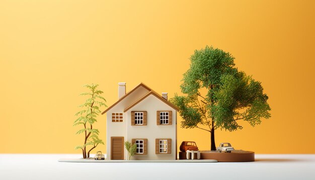 Vastgoedconcept met miniatuurobjecten Natuurlijke kleuren minimalistisch