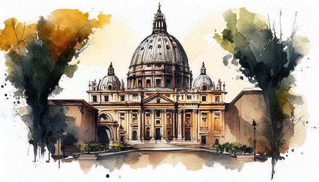 Vaticaan in aquarelstijl door Generative AI