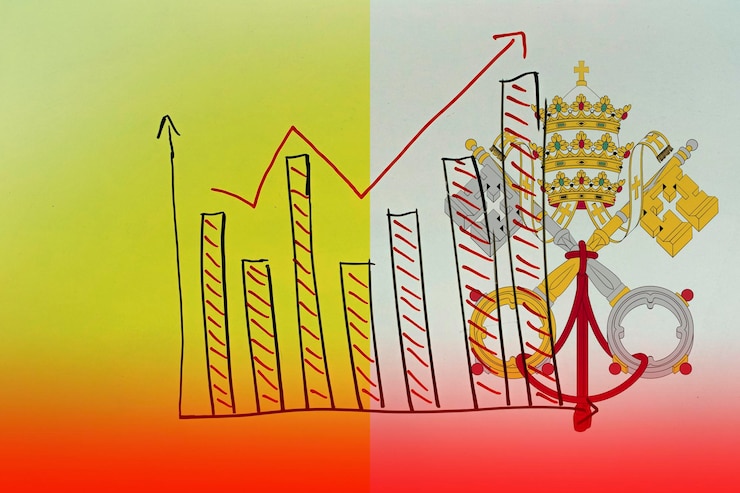 फोटो vatican bar chart graph with ups and downs increasing values vatican country flag with bar graph
