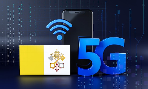 Ватикан готов к концепции подключения 5G. 3D визуализация смартфон технологии фона