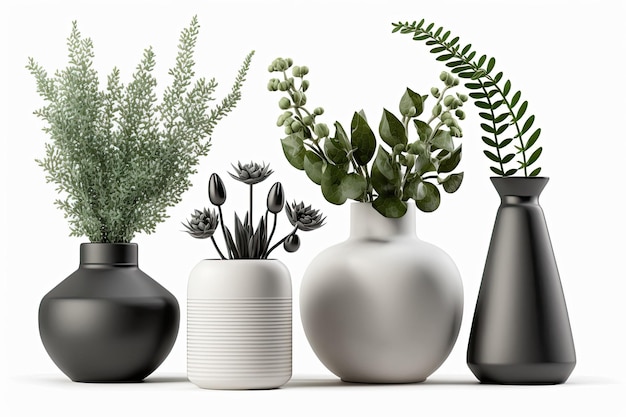 Vazen van verschillende typen geknipt en geïsoleerd op een witte achtergrond Fotorealistisch