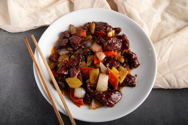 Veal with oyster sauce typical chinese cuisine