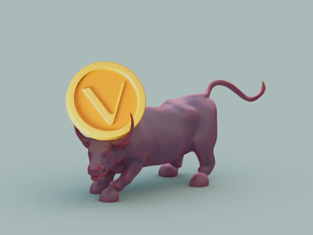 Vechain bull acquista la crescita degli investimenti sul mercato crypto currrency 3d illustration render