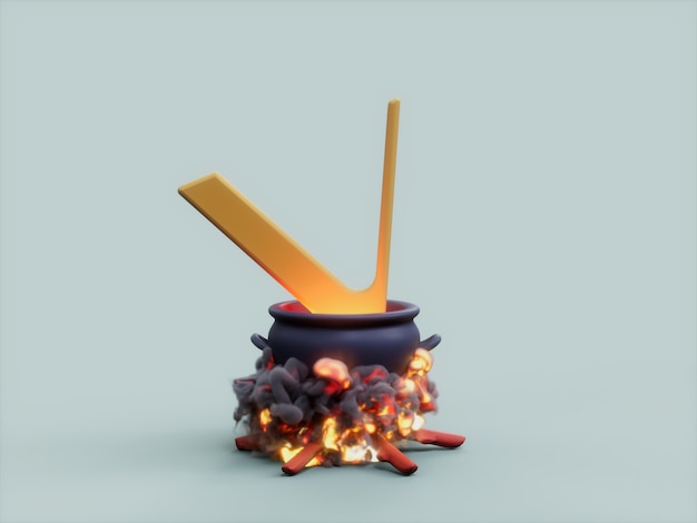 Vechain Cauldron Fire Cook Crypto Currency 3D Illustration Render