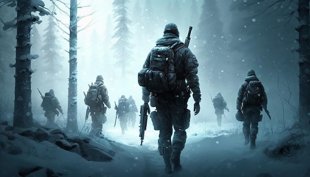 Vecht in de Frozen Wasteland AI Generated Warfare brengt soldaten oog in oog met de vijand