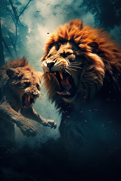 Vecht scène leeuwen