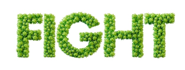 Vecht woord gemaakt van groene bacteriën cel molecuul lettertype Gezondheid en welzijn 3D Rendering
