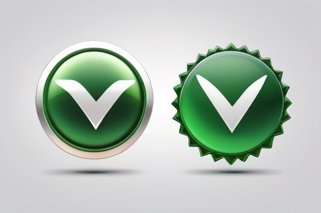 Vector 3d Green Check mark realistic icons set Trendy plastic round starburst