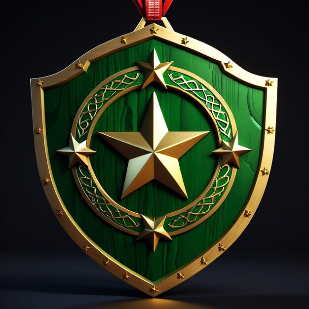 Vector 3d heraldische vector sjabloon met vijfhoekige gouden ster dimensionale koninklijke geometrische medaille