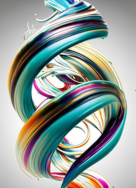 Foto vector 3d paint curl abstract spiraal penseel stroke flowing ribbon shape digitale vloeibare inkt