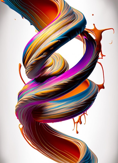 Foto vector 3d paint curl abstract spiraal penseel stroke flowing ribbon shape digitale vloeibare inkt