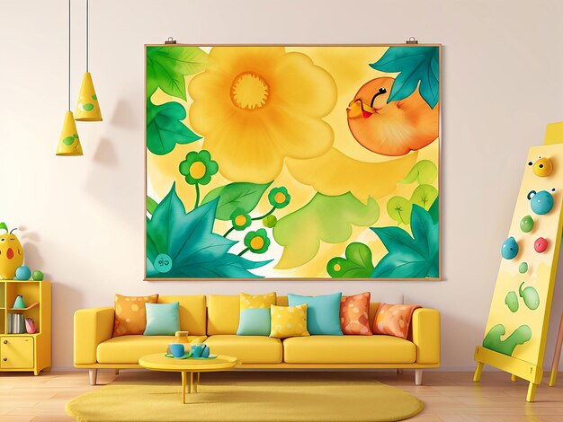 Vector abstract nature and birds sun yellow art watercolor wall painting posters and prints